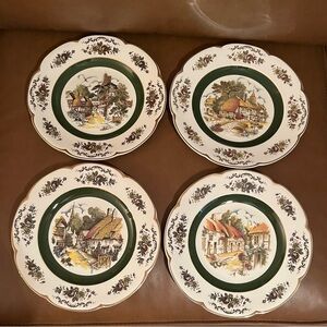 Vintage Ascot Service Plates “Village” by Wood & Sons England, Set of 4